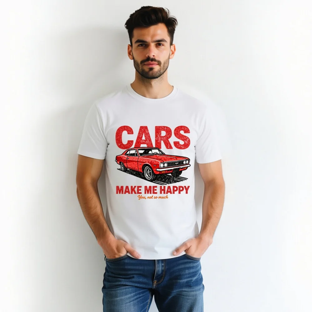 Cars Make Me Happy T-Shirt – Unisex Organic Cotton Graphic Tee - Image 4