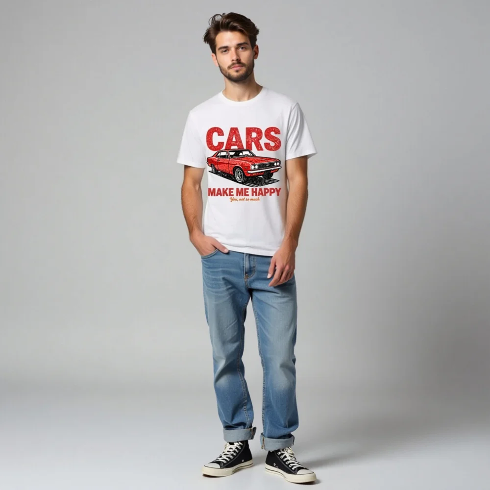 Cars Make Me Happy T-Shirt – Unisex Organic Cotton Graphic Tee - Image 5