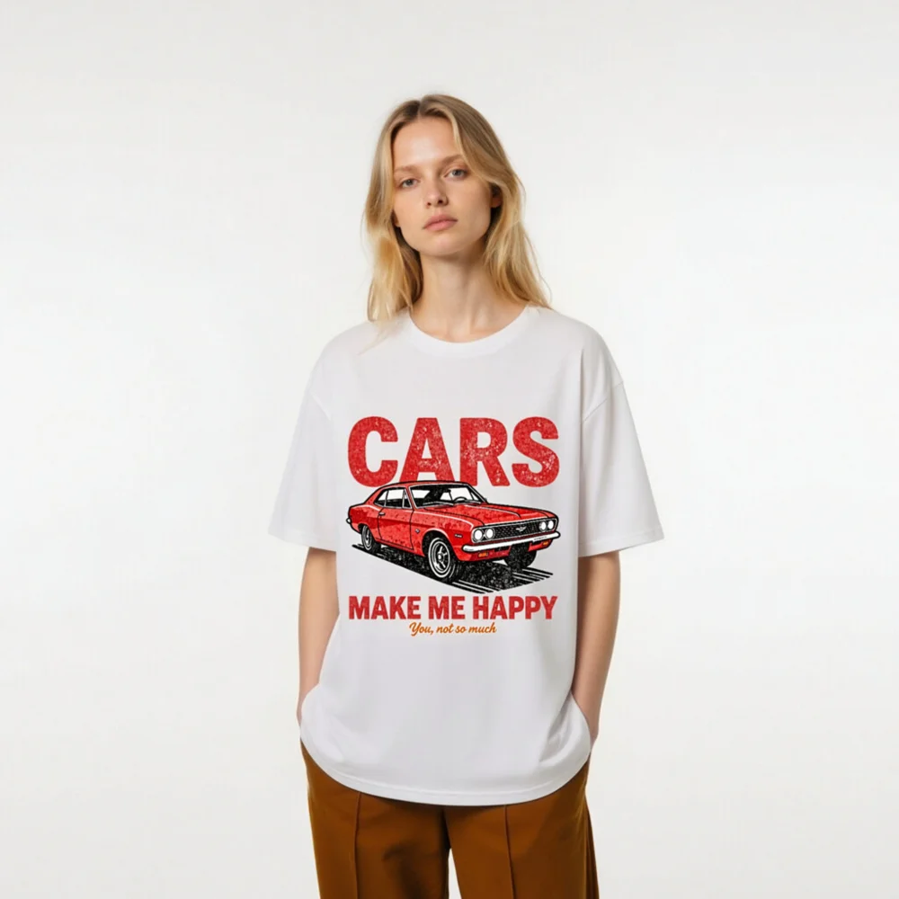 Cars Make Me Happy T-Shirt – Unisex Organic Cotton Graphic Tee - Image 7