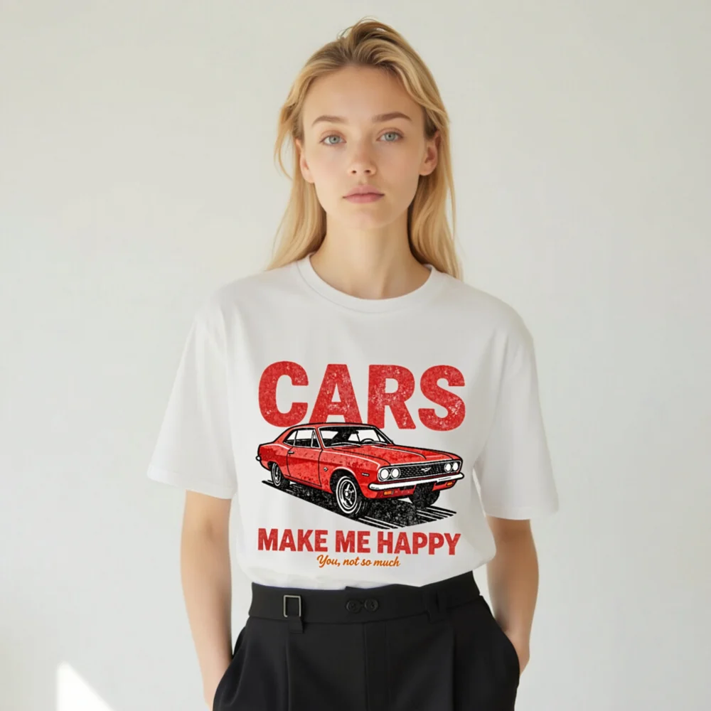 Cars Make Me Happy T-Shirt – Unisex Organic Cotton Graphic Tee - Image 8