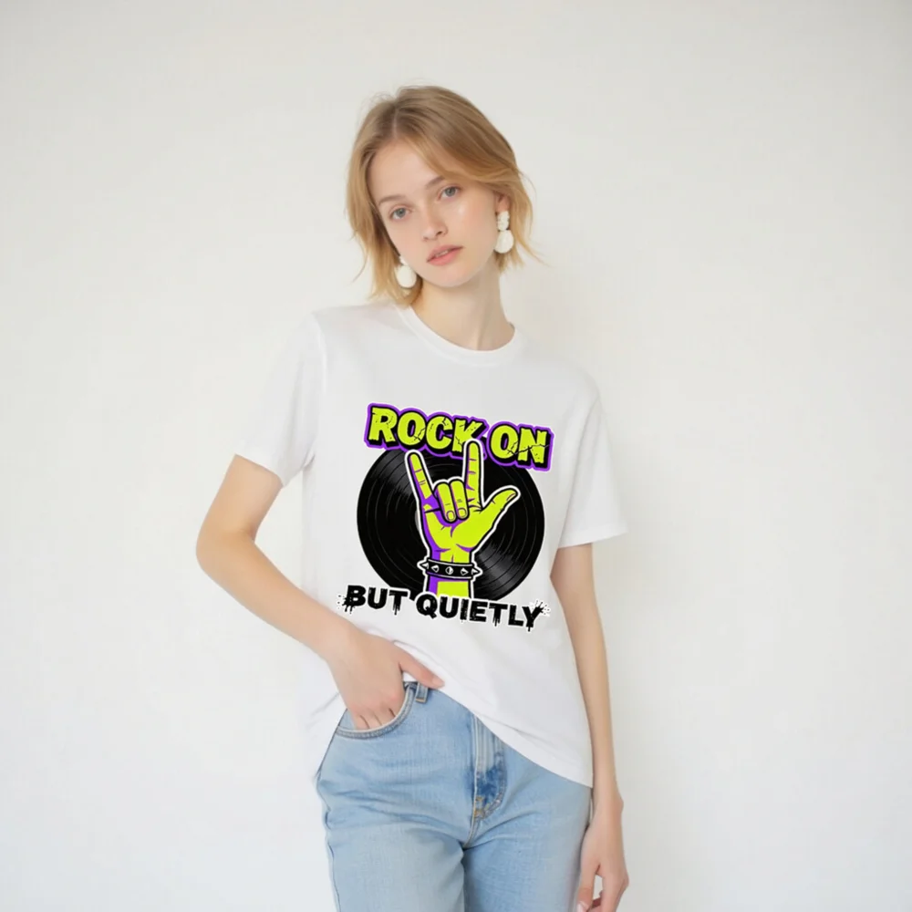 Rock On But Quietly T-Shirt – Unisex Organic Cotton Graphic Tee - Image 3