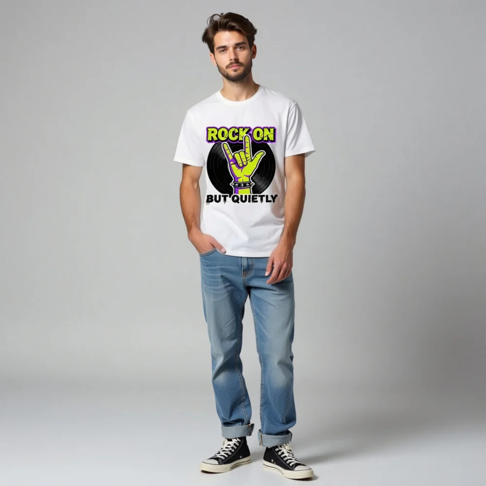 Rock On But Quietly T-Shirt – Unisex Organic Cotton Graphic Tee - Image 5