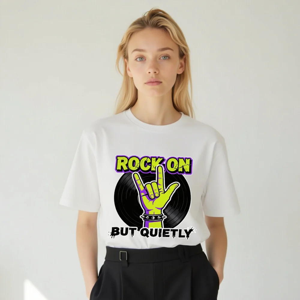 Rock On But Quietly T-Shirt – Unisex Organic Cotton Graphic Tee - Image 8