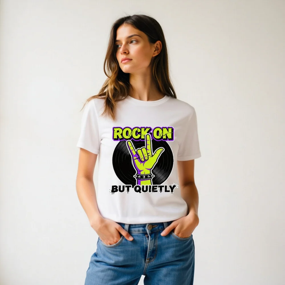Rock On But Quietly T-Shirt – Unisex Organic Cotton Graphic Tee - Image 11