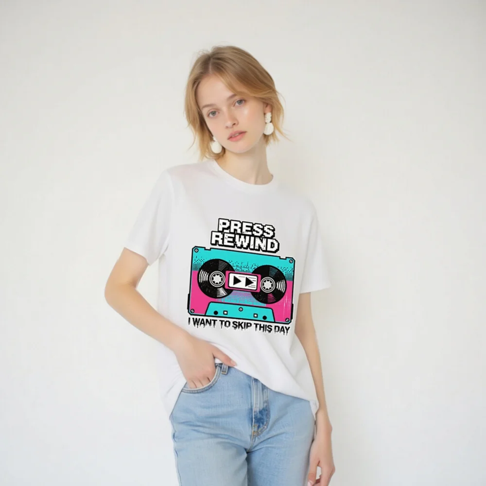 Press Rewind Cassette T-Shirt – Unisex Organic Cotton Graphic Tee - Image 3