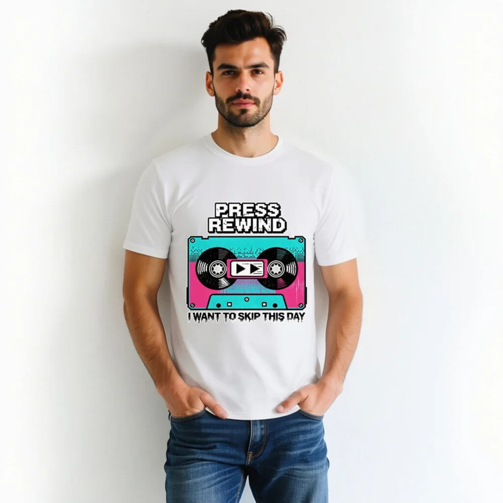 Press Rewind Cassette T-Shirt – Unisex Organic Cotton Graphic Tee - Image 4