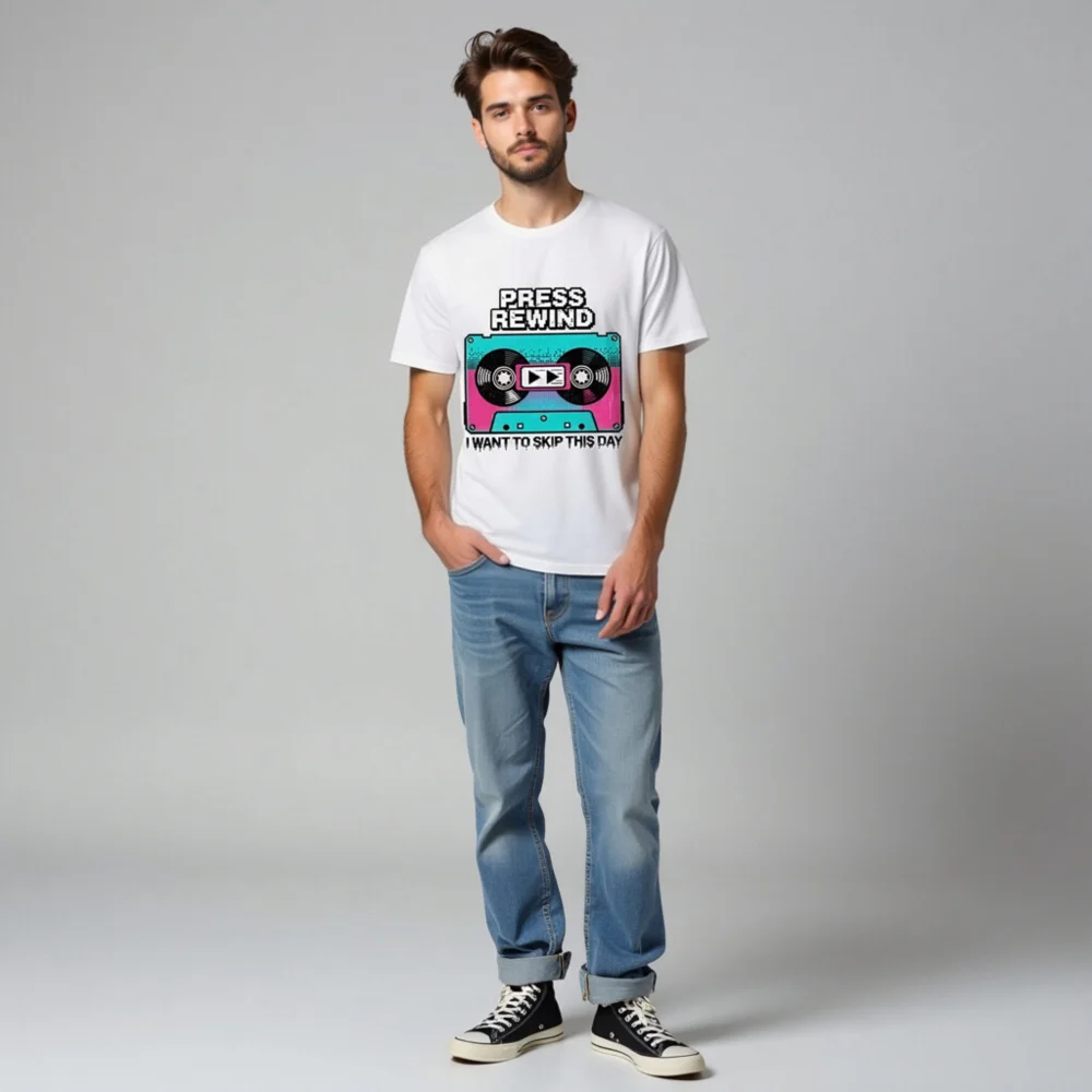 Press Rewind Cassette T-Shirt – Unisex Organic Cotton Graphic Tee - Image 5