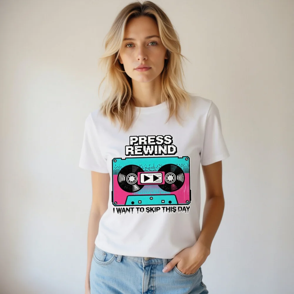 Press Rewind Cassette T-Shirt – Unisex Organic Cotton Graphic Tee - Image 6