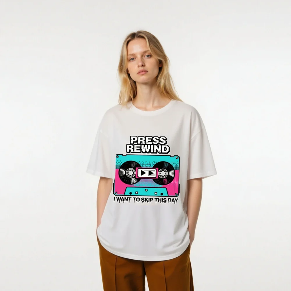 Press Rewind Cassette T-Shirt – Unisex Organic Cotton Graphic Tee - Image 7