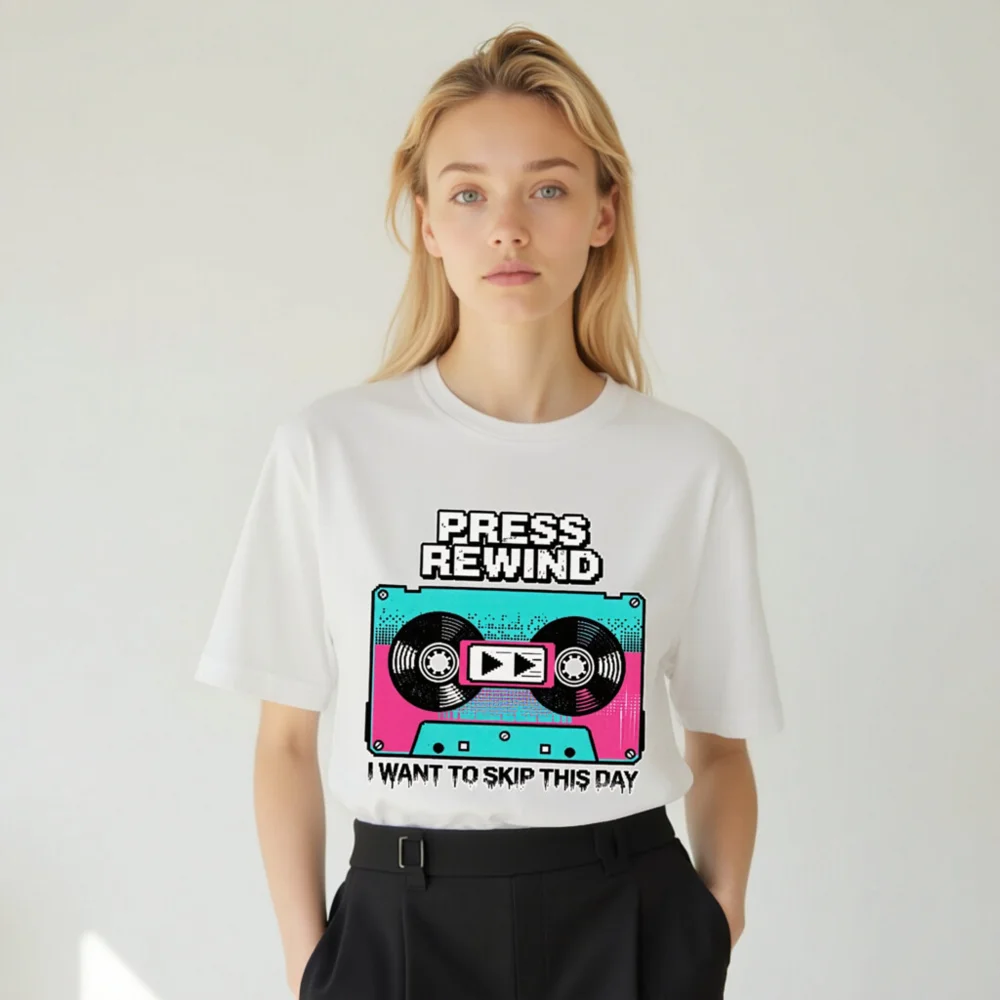 Press Rewind Cassette T-Shirt – Unisex Organic Cotton Graphic Tee - Image 8