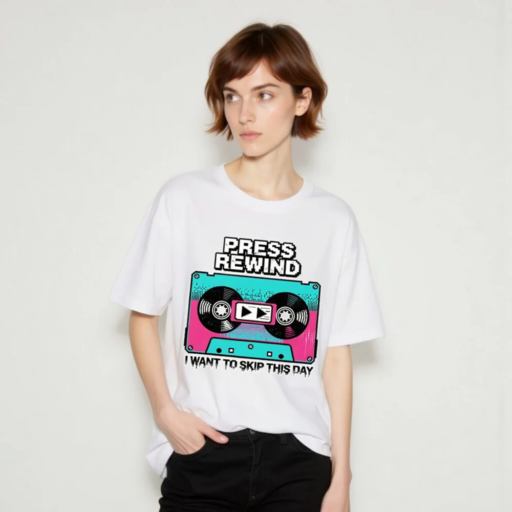 Press Rewind Cassette T-Shirt – Unisex Organic Cotton Graphic Tee - Image 9