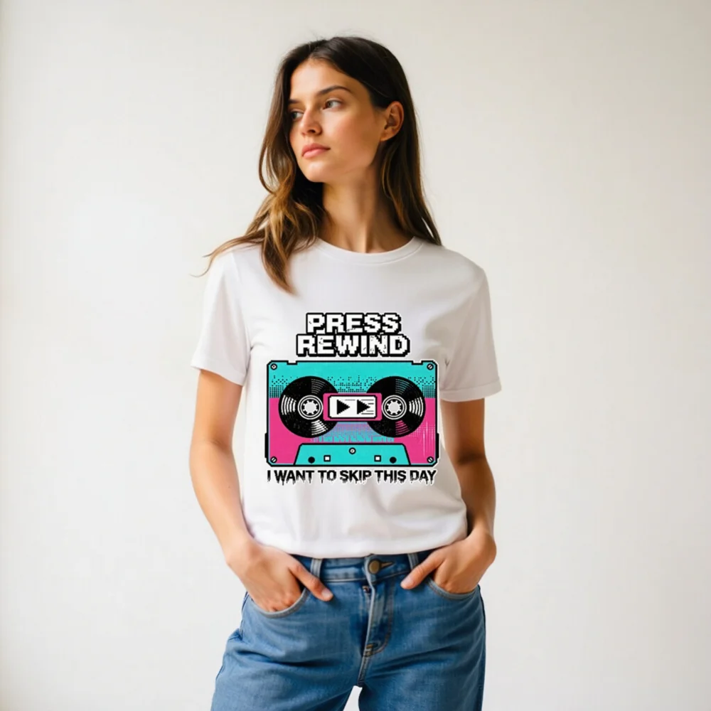 Press Rewind Cassette T-Shirt – Unisex Organic Cotton Graphic Tee - Image 11