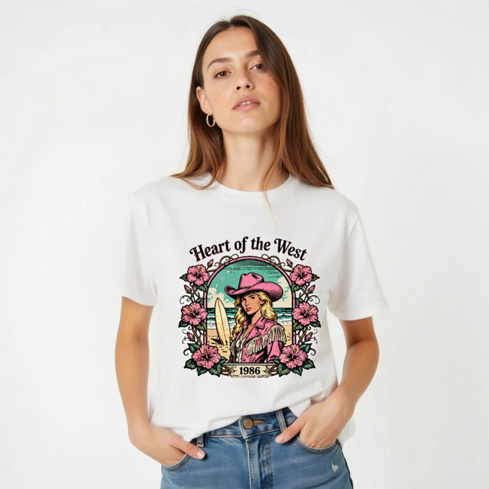 Heart of the West 1986 Vintage Graphic T-Shirt - Unisex Organic Cotton - Image 2
