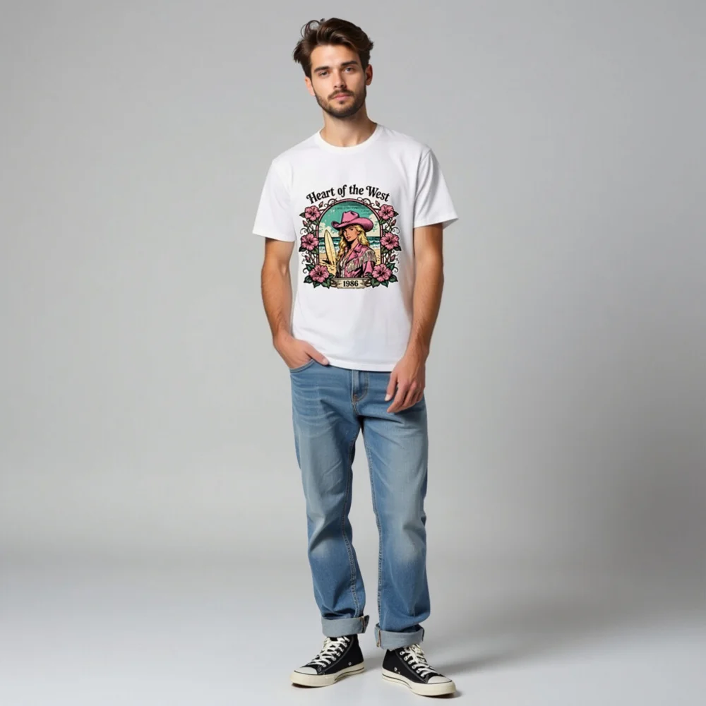 Heart of the West 1986 Vintage Graphic T-Shirt - Unisex Organic Cotton - Image 5