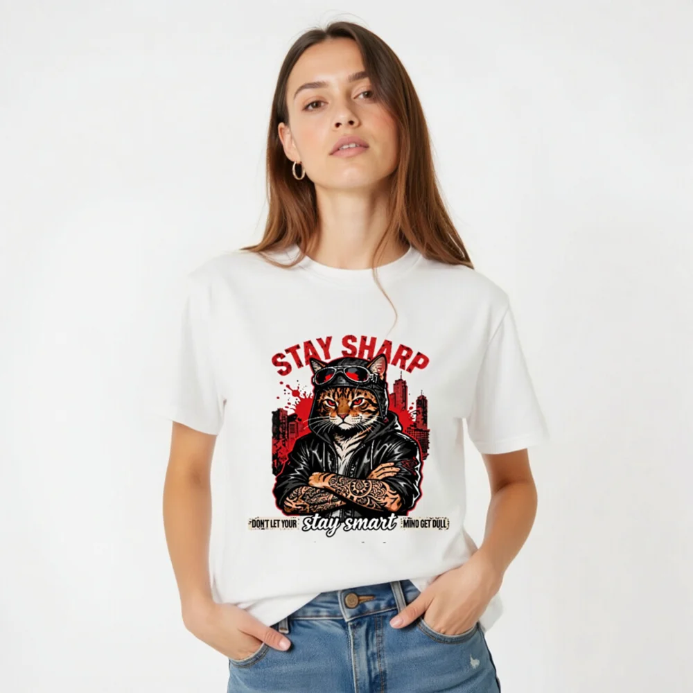Stay Sharp Cat T-Shirt – Unisex Organic Cotton Graphic Tee - Image 2