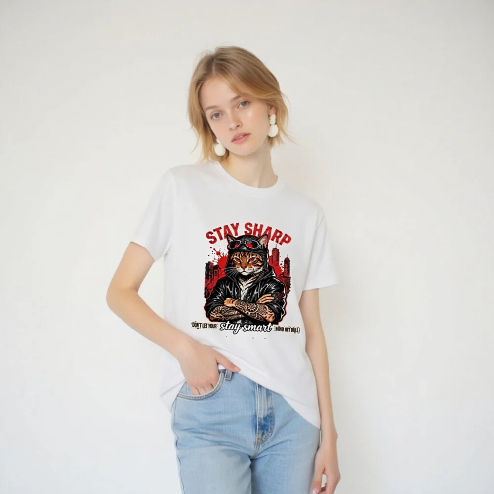 Stay Sharp Cat T-Shirt – Unisex Organic Cotton Graphic Tee - Image 3