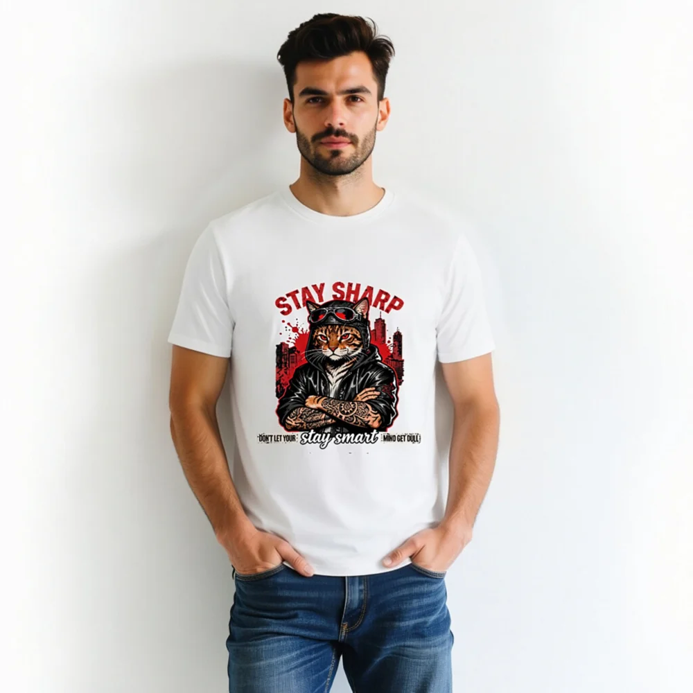 Stay Sharp Cat T-Shirt – Unisex Organic Cotton Graphic Tee - Image 4