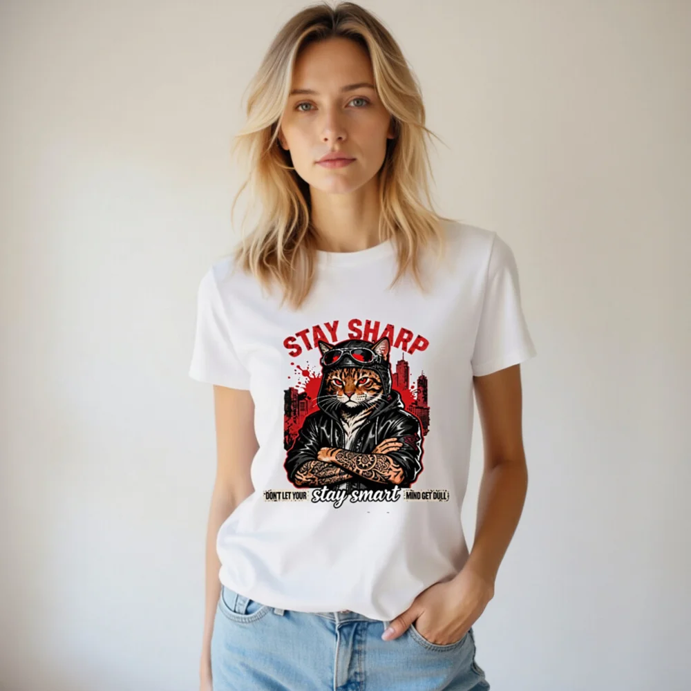 Stay Sharp Cat T-Shirt – Unisex Organic Cotton Graphic Tee - Image 6