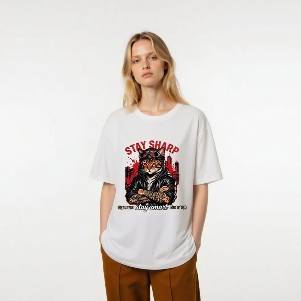 Stay Sharp Cat T-Shirt – Unisex Organic Cotton Graphic Tee - Image 7