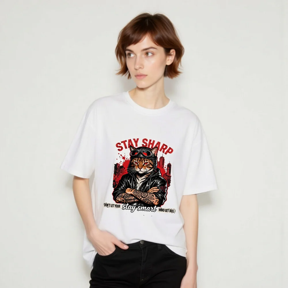 Stay Sharp Cat T-Shirt – Unisex Organic Cotton Graphic Tee - Image 9