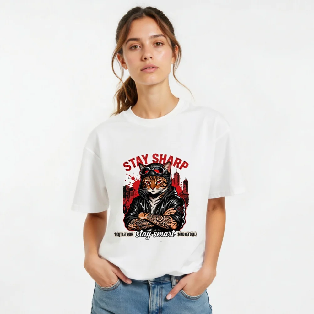 Stay Sharp Cat T-Shirt – Unisex Organic Cotton Graphic Tee - Image 10