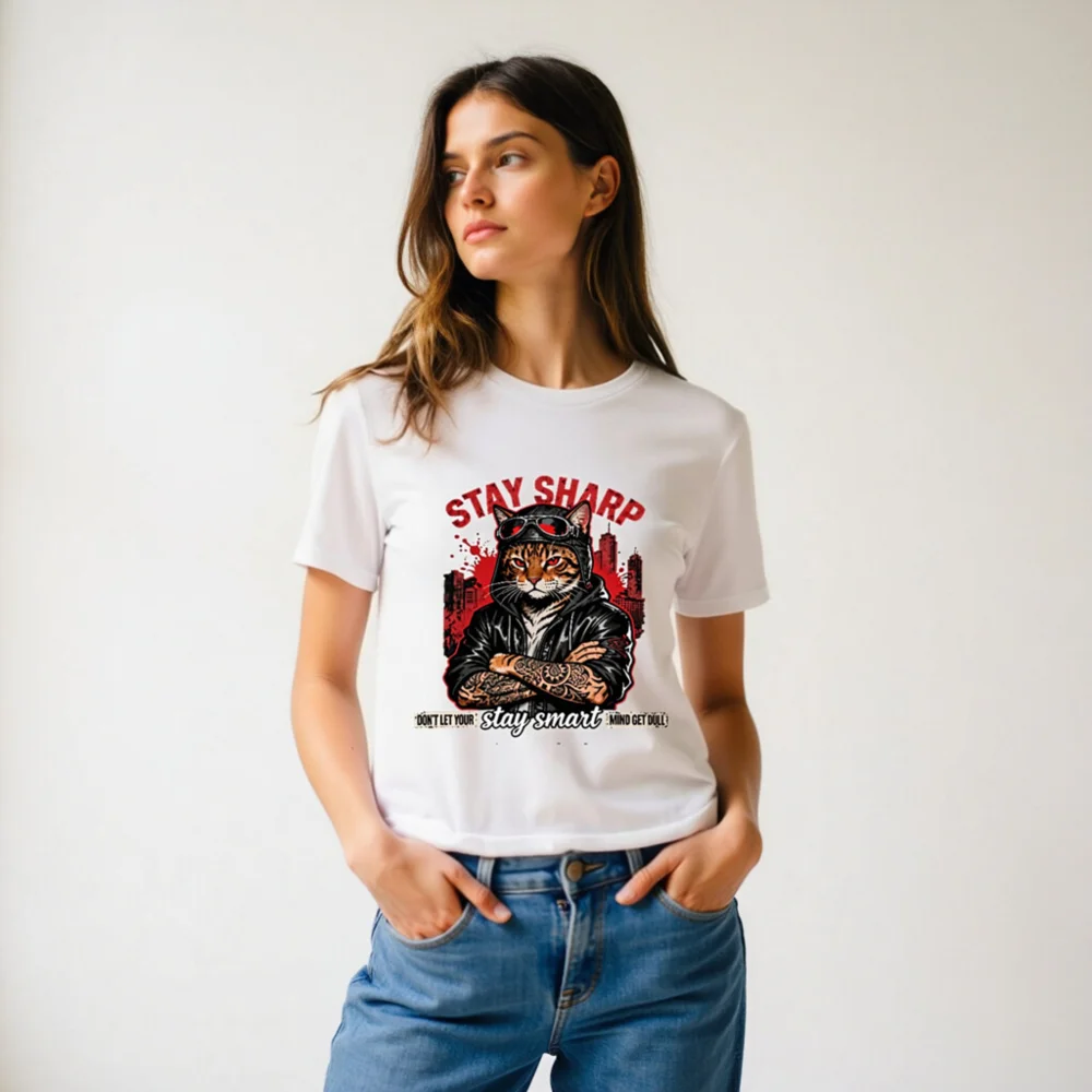 Stay Sharp Cat T-Shirt – Unisex Organic Cotton Graphic Tee - Image 11
