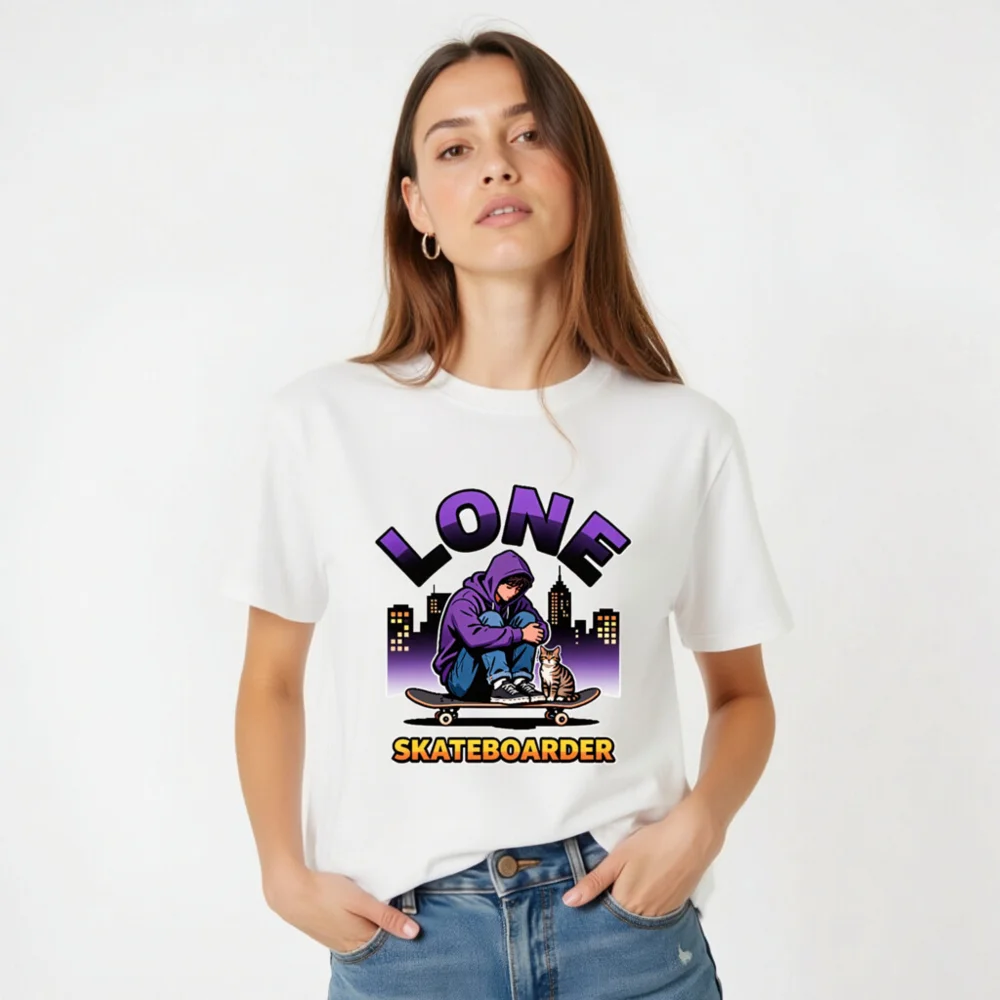 Lone Skateboarder T-Shirt – Unisex Organic Cotton Graphic Tee - Image 2