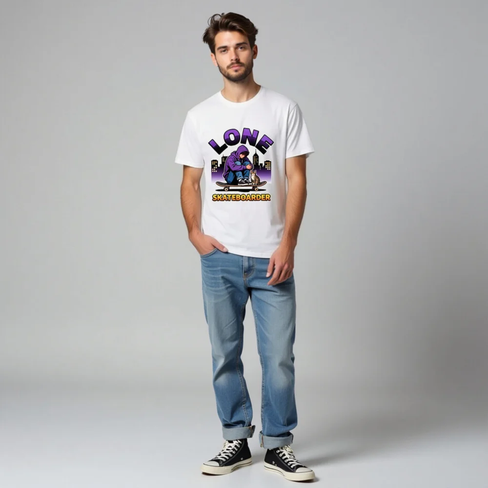Lone Skateboarder T-Shirt – Unisex Organic Cotton Graphic Tee - Image 5