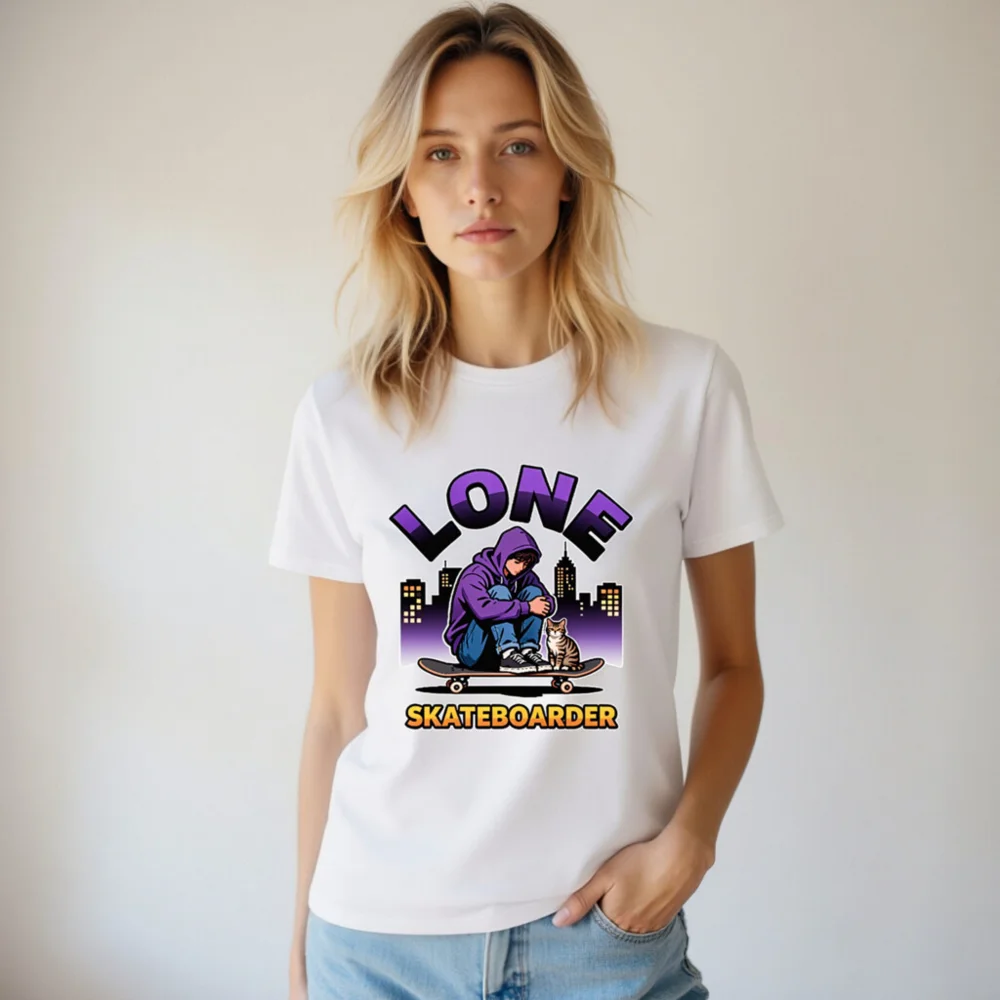 Lone Skateboarder T-Shirt – Unisex Organic Cotton Graphic Tee - Image 6