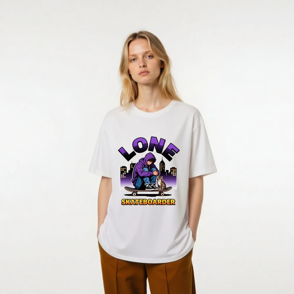Lone Skateboarder T-Shirt – Unisex Organic Cotton Graphic Tee - Image 7
