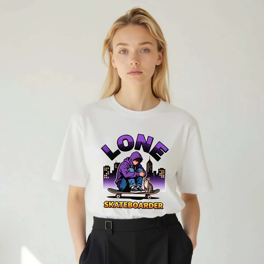 Lone Skateboarder T-Shirt – Unisex Organic Cotton Graphic Tee - Image 8
