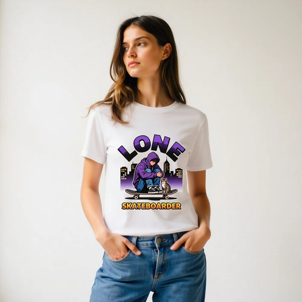 Lone Skateboarder T-Shirt – Unisex Organic Cotton Graphic Tee - Image 11
