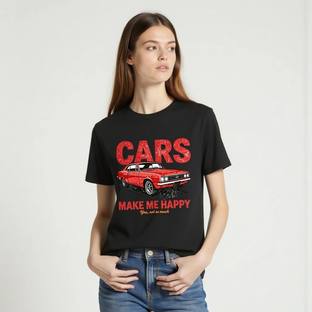 Cars Make Me Happy T-Shirt – Unisex Organic Cotton Graphic Tee - Image 2