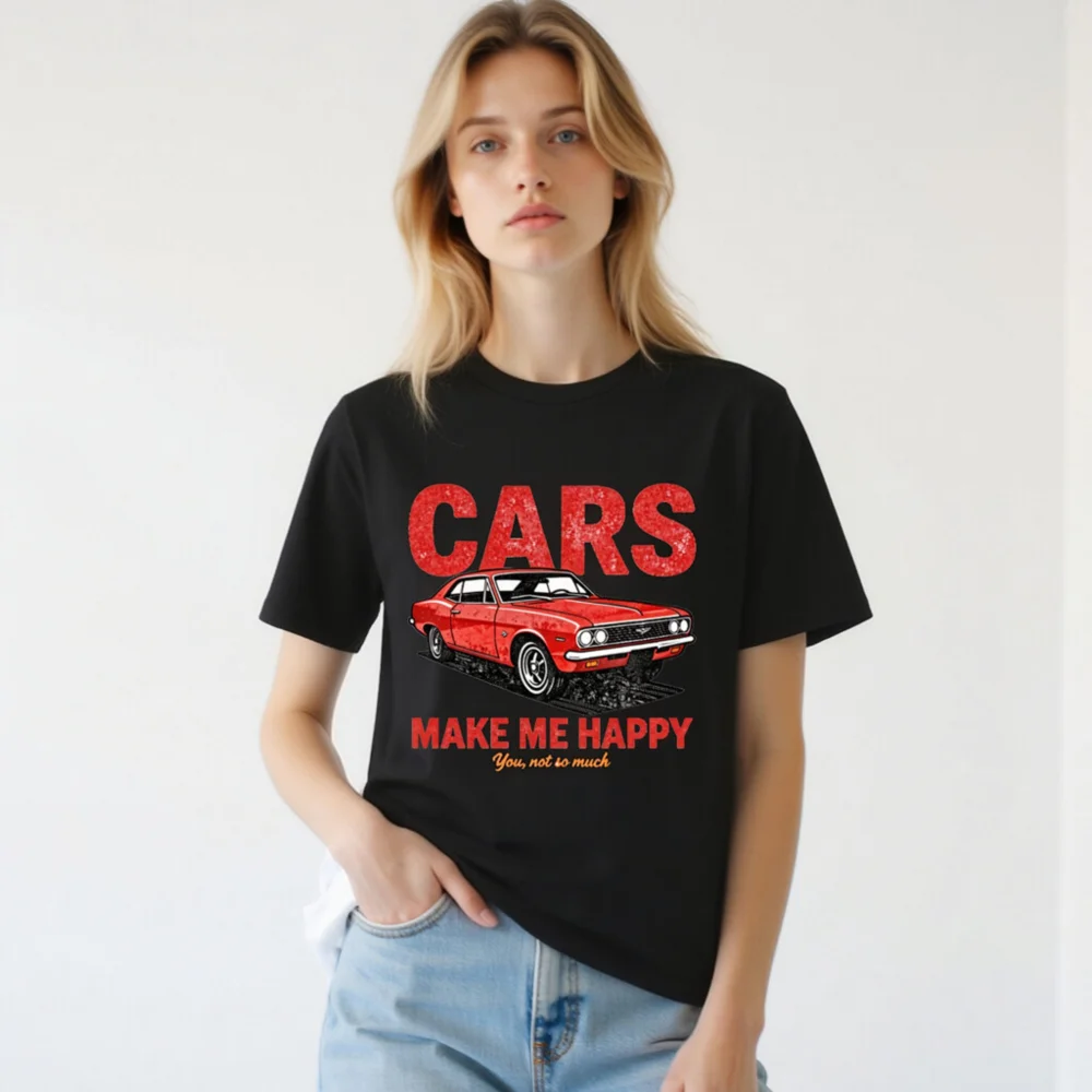Cars Make Me Happy T-Shirt – Unisex Organic Cotton Graphic Tee - Image 3