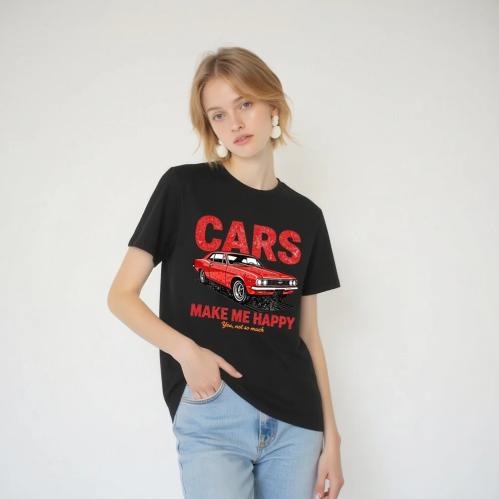 Cars Make Me Happy T-Shirt – Unisex Organic Cotton Graphic Tee - Image 6