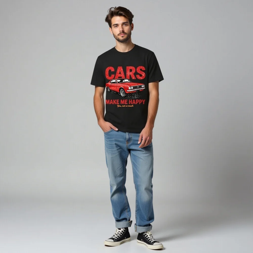 Cars Make Me Happy T-Shirt – Unisex Organic Cotton Graphic Tee - Image 8