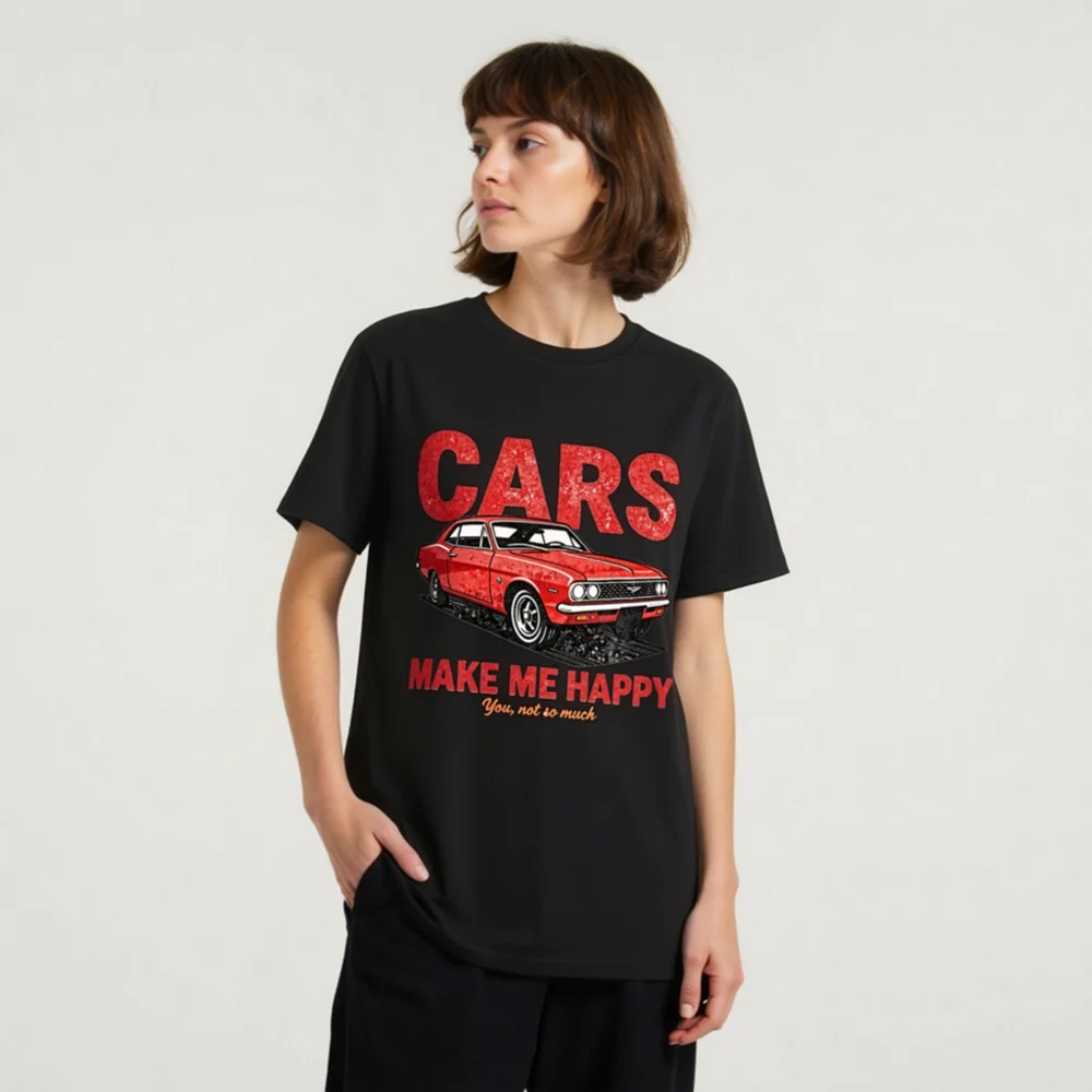 Cars Make Me Happy T-Shirt – Unisex Organic Cotton Graphic Tee - Image 11