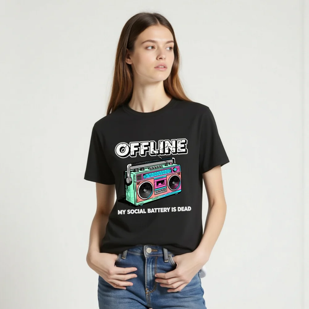Offline My Social Battery Is Dead T-Shirt - Unisex Organic Cotton - Image 2