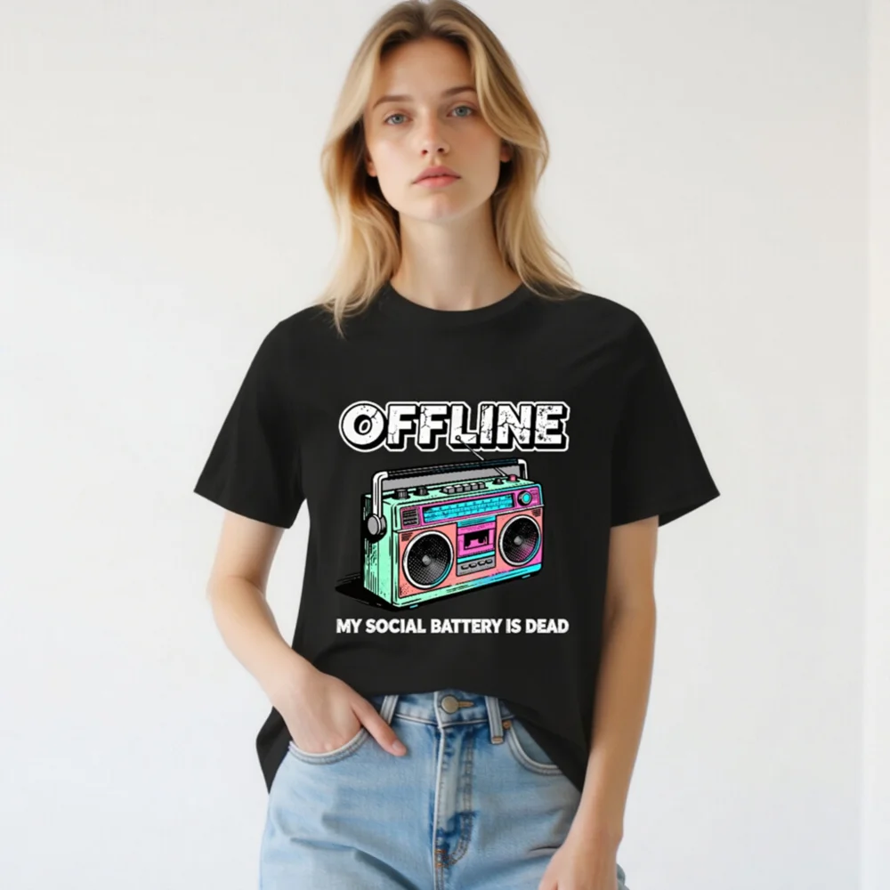 Offline My Social Battery Is Dead T-Shirt - Unisex Organic Cotton - Image 3