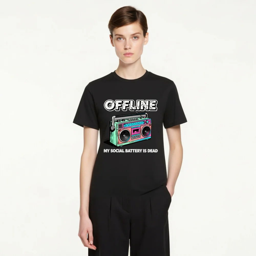 Offline My Social Battery Is Dead T-Shirt - Unisex Organic Cotton - Image 4