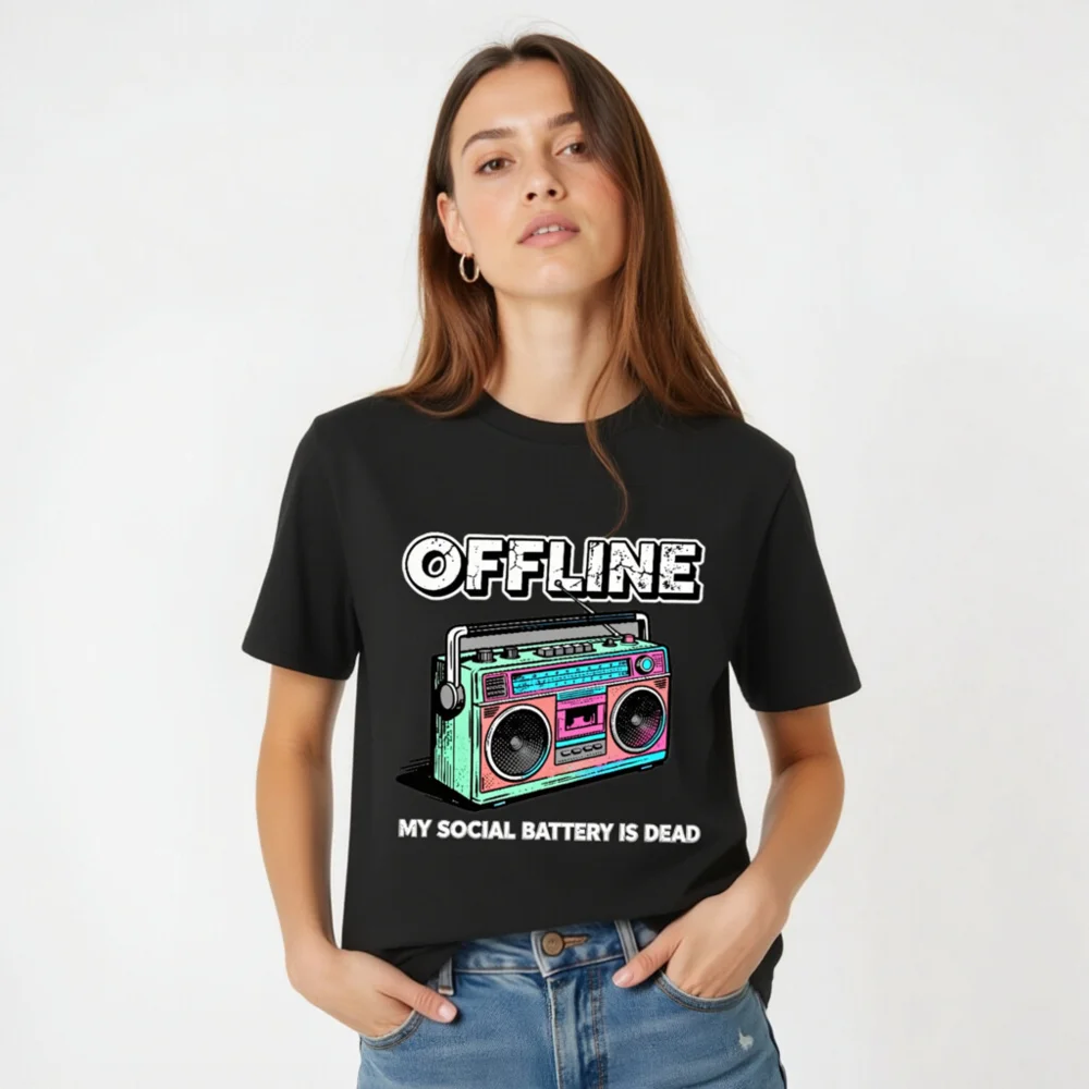 Offline My Social Battery Is Dead T-Shirt - Unisex Organic Cotton - Image 5