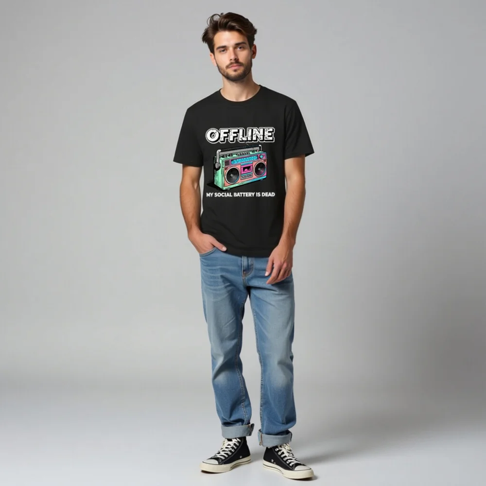 Offline My Social Battery Is Dead T-Shirt - Unisex Organic Cotton - Image 8