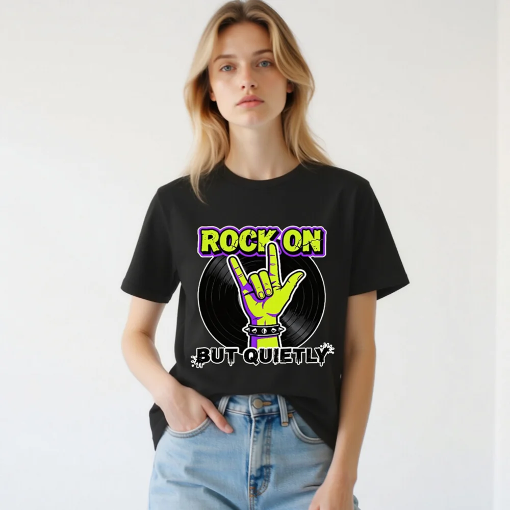 Rock On But Quietly T-Shirt – Unisex Organic Cotton Graphic Tee - Image 3