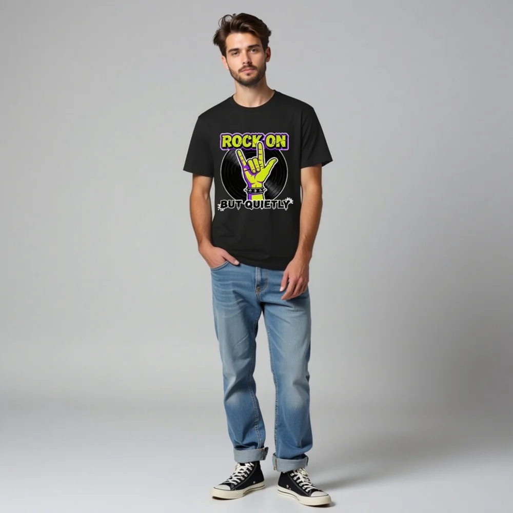 Rock On But Quietly T-Shirt – Unisex Organic Cotton Graphic Tee - Image 8