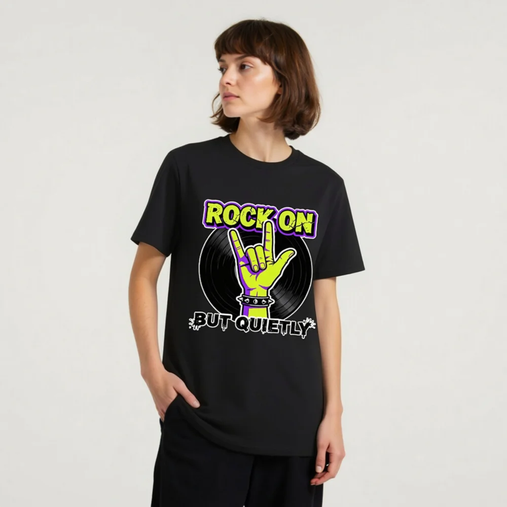 Rock On But Quietly T-Shirt – Unisex Organic Cotton Graphic Tee - Image 11