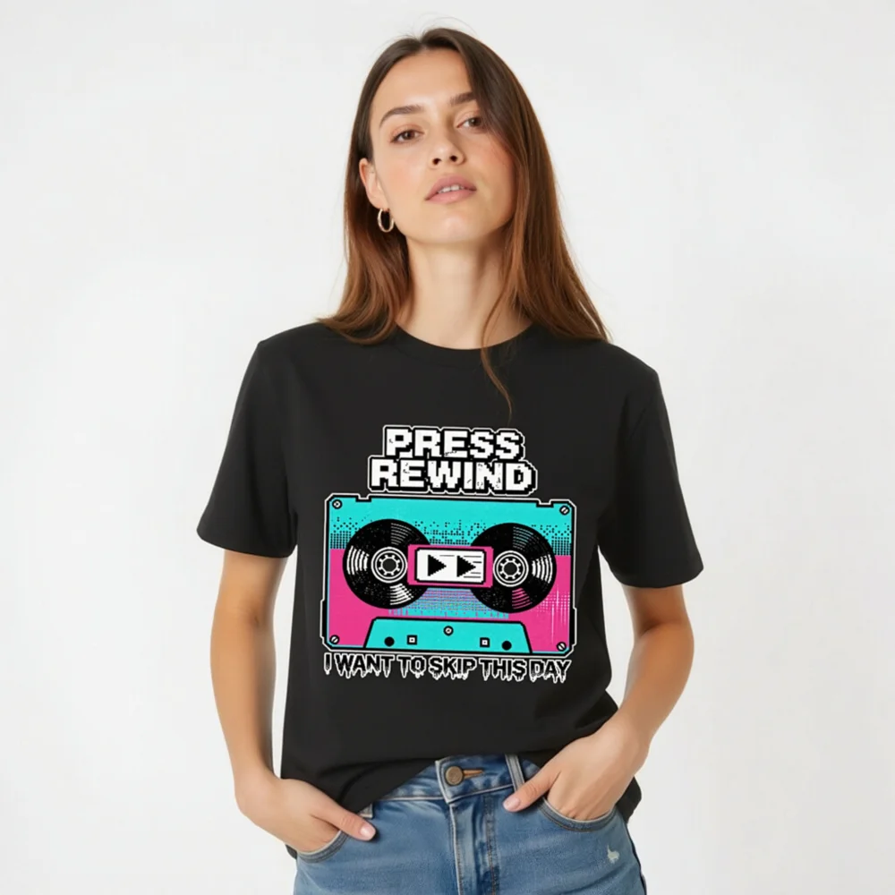 Press Rewind Cassette T-Shirt – Unisex Organic Cotton Graphic Tee - Image 5