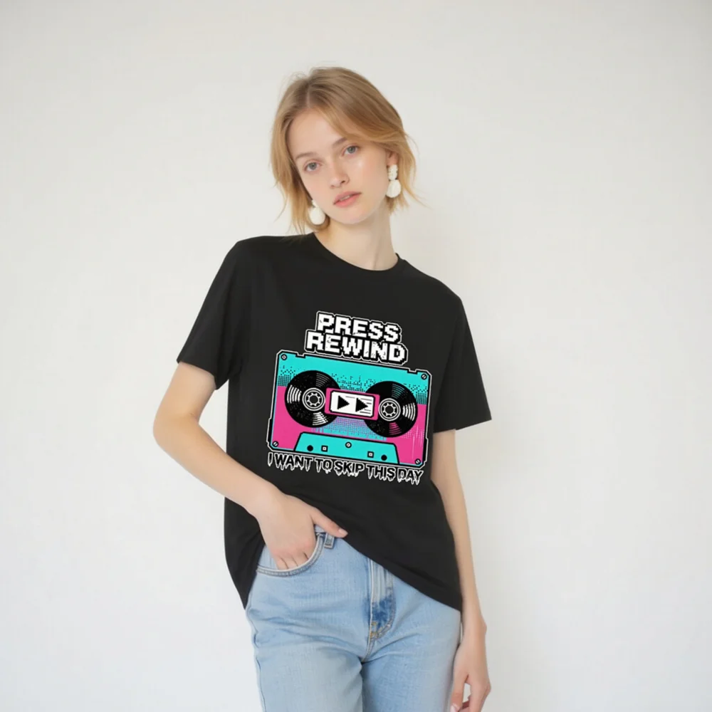 Press Rewind Cassette T-Shirt – Unisex Organic Cotton Graphic Tee - Image 6