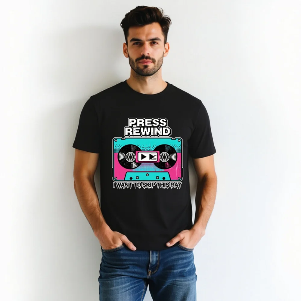 Press Rewind Cassette T-Shirt – Unisex Organic Cotton Graphic Tee - Image 7
