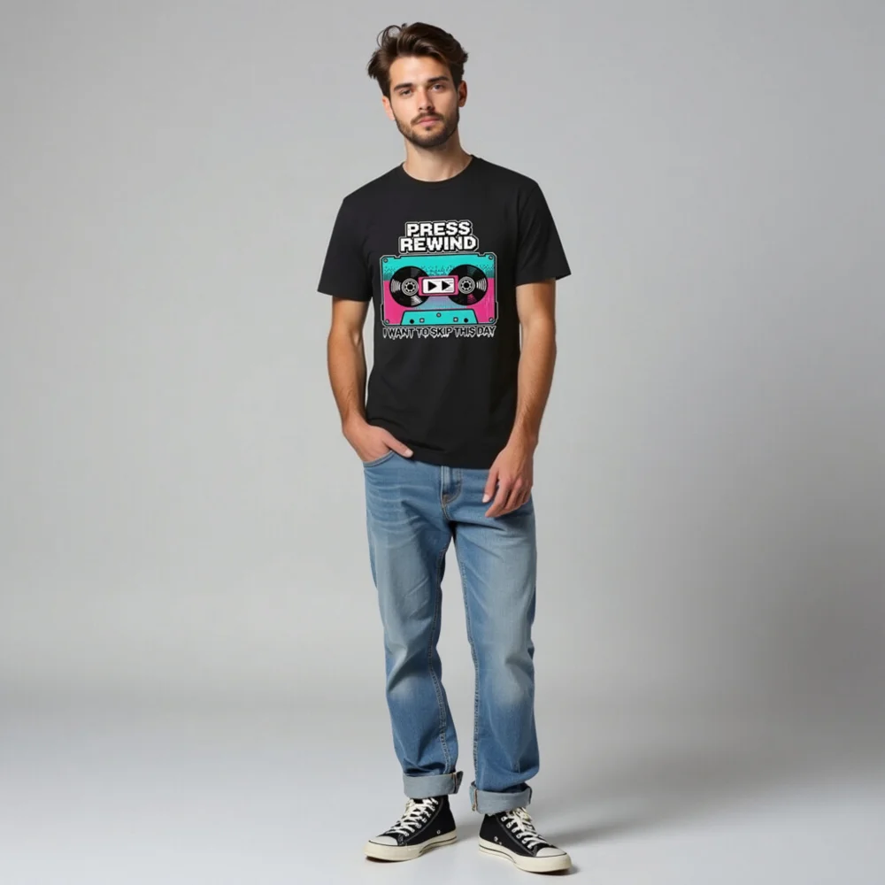 Press Rewind Cassette T-Shirt – Unisex Organic Cotton Graphic Tee - Image 8