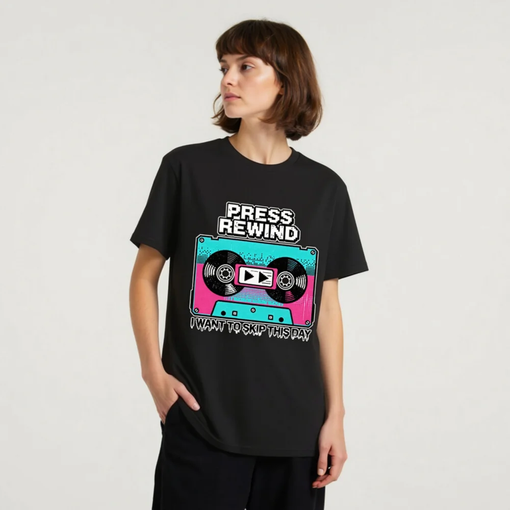 Press Rewind Cassette T-Shirt – Unisex Organic Cotton Graphic Tee - Image 11